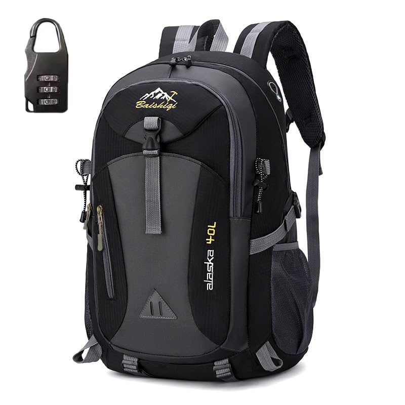 Travel Backpack 40L.Flight Friendly Approved Carry-on Luggage,Anti theft.Water.resistant.Lightweight.Business.Rucksack,Durable Large Weekender Bag Daypack Fits 17.3 Inch Laptop Unisex - color: Grey and Black