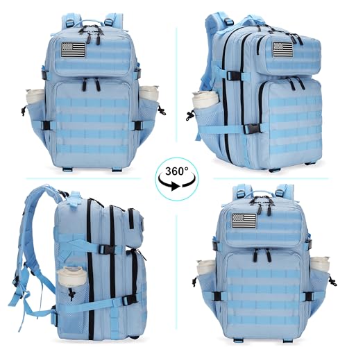 Lovelinks21 25L Tactical Military Backpack Small Travel Backpack for Men and Women Assault Pack Bug Out Bag Molle Daypack Gym Bag with Bottle Holder (Light Blue) - color: Light Blue