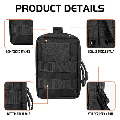 3 Pack Molle Pouch Combo Water Bottle Pouch Holder Tactical Molle Pouches Compact Utility Waist Bag Pack - color: Combo A:Black