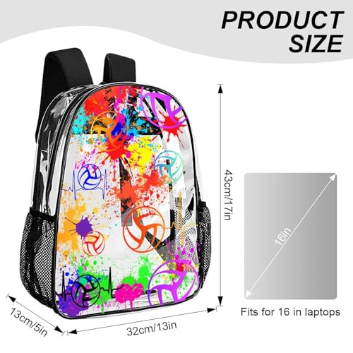 Volleyball Clear Backpack Heavy Duty for Girls Kids Boys Women | Large Cool PVC Volleyball Theme Printing Transparent Backpacks for Schools Stadium Concerts Work - Clear/Black - color: Volleyball Clear Backpack 1 Black