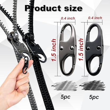 Zipper Clips Anti Theft, Double Opening Small S Carabiner, Zipper Pull Replacement, for Backpack Purse Luggage Suitcase - color: Black + Gray