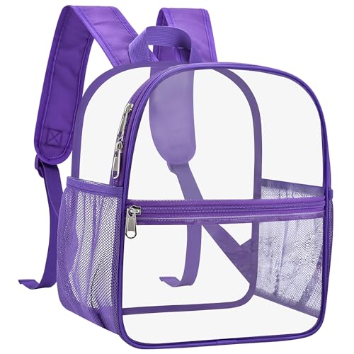 Oraben Clear Backpack for Stadium Events, Stadium Approved 12 x 6 x 11, Small Clear Backpack for Concerts School Works, Fast Security Check, Waterproof PVC, Adjustable Straps, Women Men - color: Purple, style: Enhanced Strap