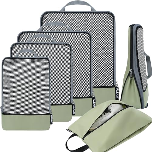 BAGAIL 4 Set/6 Set/8 Set Compression Packing Cubes Travel Accessories Expandable Packing Organizers (Half Mesh, 6-Matcha Green) - color: 6-Matcha Green, style: Half Mesh
