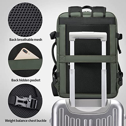 BANGE Expandable Travel Backpack,35LCarry on Backpack for Women Men Airline Approved Gym Backpack Waterproof Business Laptop Daypack… - color: Green, size: 35L(expansion)