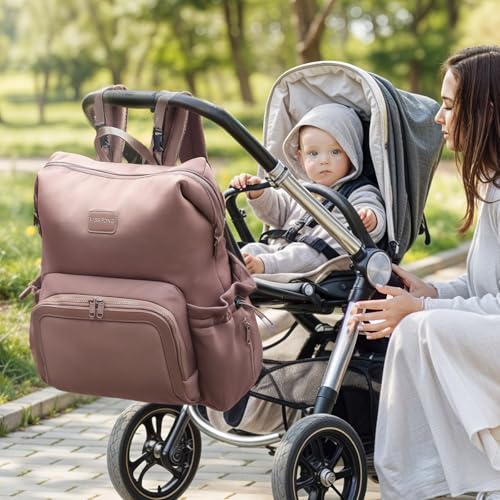 miss fong Diaper Bag Backpack - Baby Diaper Bag Neoprene Bag Large Capacity Neoprene Backpack with Diaper Changing Pad with 12 Pockets Pañaleras Para Bebe Baby Backpack for Mom & Dad -Mauve - color: Mauve