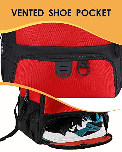 Basketball Bag Backpack for Men Women with Ball & Shoes Compartment 30L Capacity Lightweight Breathable Boys Girls Soccer Ball Bag Backpack Fit Volleyball Football Sports Travel School Gym - color: TK8Red