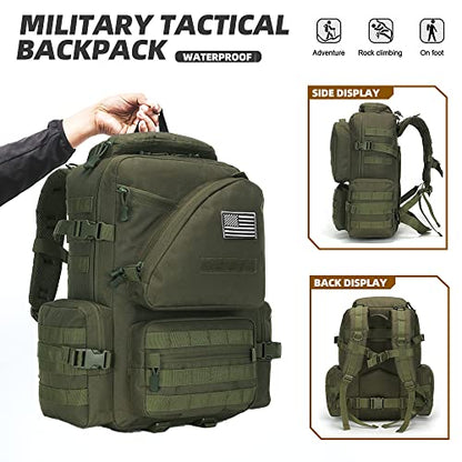 Lovelinks21 Hiking Trekking Rucksack Military Hiking Backpack 3 Day Molle Assault Pack Waterproof EDC Bag for Outdoor - color: Green