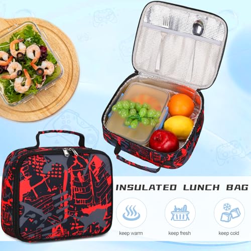 DIGOBAY Boys Backpack for School, Luminous Gamer Backpack with Lunch Box - color: Red