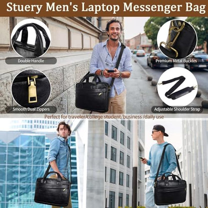Faux Leather Messenger Bag for Men 17-17.3 Inch: Laptop Bag Briefcase Computer Handbags Shoulder Crossbody Bag with Padded Laptop Sleeve for Work College Travel, PU Black - color: Pu Black