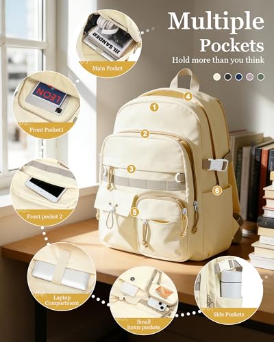 weradar Cute Backpack For School Teens Girls,Aesthetic Bookbag,Waterproof College Backpack For Women,Middle School Bag Casual Daypacks Travel Back pack With Lots of Pockets(Beige) - color: A3- Beige