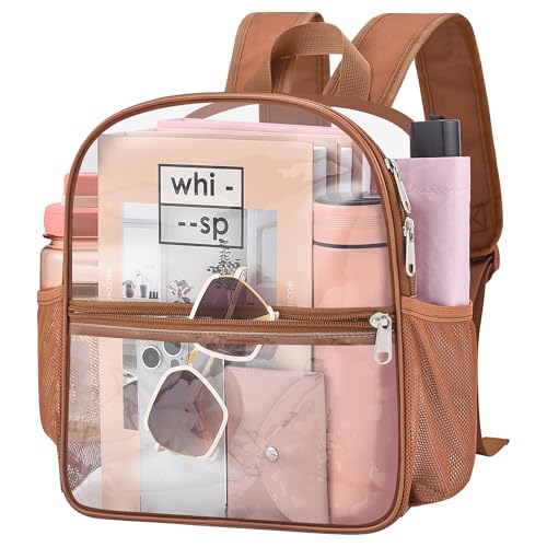 Clear Backpack for Stadium Events, 12x12x6 Small Clear Plastic bag with Reinforced Straps for Game Security Festival Concert - color: Coffee Brown