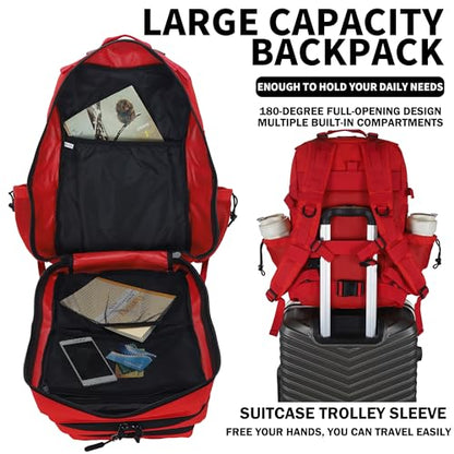 Sparklekle Military Tactical Backpack 45L 3 Day Assault Pack Waterproof Molle Hiking Rucksack for Men&Women (Red) - color: Red, size: 45L