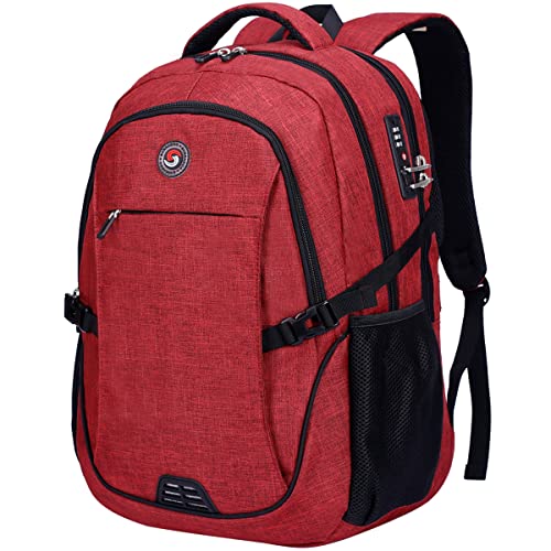 SHRRADOO Anti Theft Laptop Backpack Travel Backpacks with Combination Lock for Women Men College Backpack Computer Bag Fits 17 Inch Laptop,Wine Red - color: Wine Red
