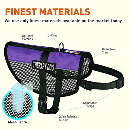 Dogline MaxAire Multi-Purpose Mesh Vest for Dogs and 2 Removable Therapy Dog Patches, Medium, Purple - color: Purple, size: Girth 17 by 21"