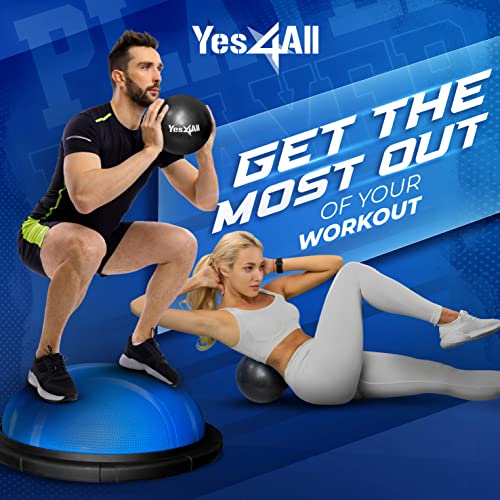Yes4All 880LBS Half Ball Balance Trainer, Pilates Balance & Stability Ball for Exercises, Home Gym, Floor & Full Body Workouts - color: C. Upgrade Combo - Black/Blue