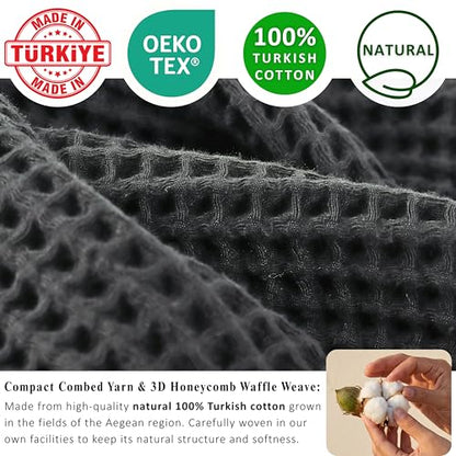 PÜSKÜL Natural 100% Turkish Cotton Waffle Bath Towels Set of 2-Piece | 32x63 inch Extra Large Absorbent Quick-Dry Lightweight Spa Towel | Luxury Sauna Accessories (Dark Gray Bath Towels - Pack of 2) - color: Dark Gray