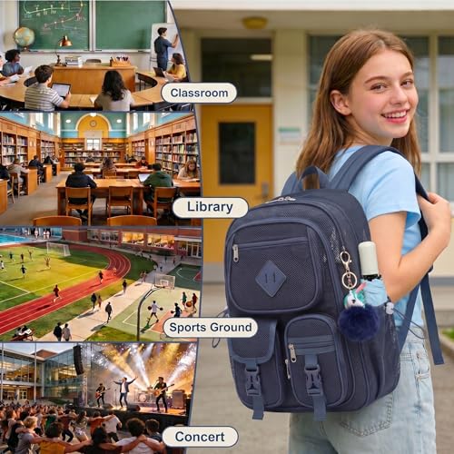 Mesh Backpack for Girls Boys, Heavy Duty Semi-Transparent Mesh Bookbag Womens Mens Mesh Backpacks for School, Sports, Beach, Swimming, Travel - Navy Blue - color: Navy Blue