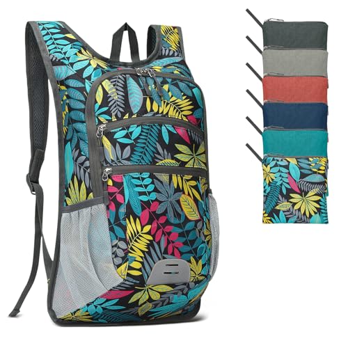 20L Lightweight Hiking Daypack, Foldable Travel Packable Backpack for Men Women for Cycling Camping Outdoor (Leaf Print) - color: Leaf Print