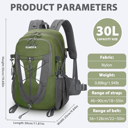 Hiking Backpack 30L Lightweight Travel Daypack Small Day Pack for Men Women Outdoor Camping Backpacking, Army Green - color: Army Green