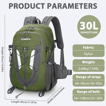 Hiking Backpack 30L Lightweight Travel Daypack Small Day Pack for Men Women Outdoor Camping Backpacking, Army Green - color: Army Green