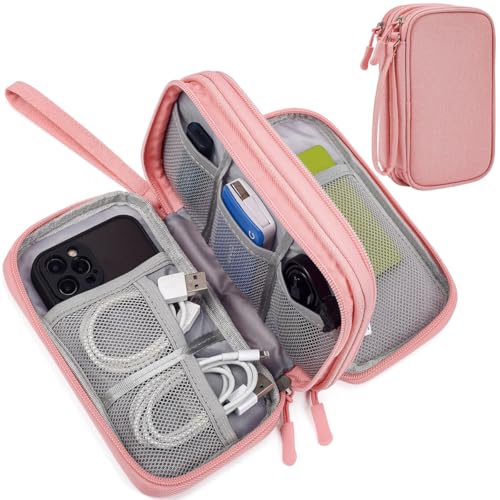 CAAORDKSO Electronics Accessories Organizer Pouch Bag, Electronic Organizer Travel Case, Tech Pouch, Travel Essentials for Women, Cable, Cord, Phone, Charger, Power Bank, Earphone (Light Pink, Large) - color: Light Pink, size: Large