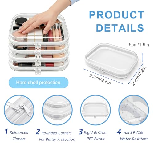 4 Pack Clear Hard Shell Zipper Case, Clear Zipper Pouches for Organizing, Diaper Bag Organizer Pouches, Transparent Hard Plastic Storage Case for Travel, Toiletry Essentials (4M) - size: 4M