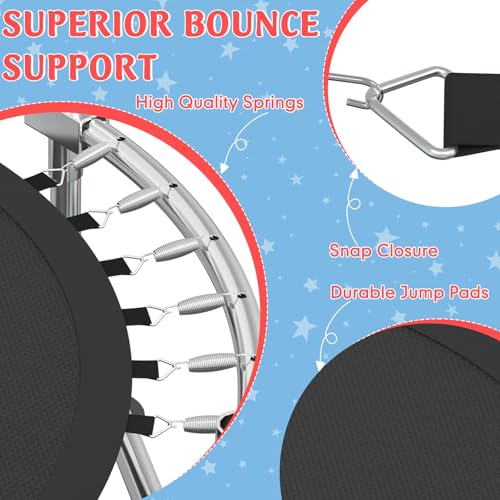 Trampoline for Kids, 55" Indoor & Outdoor Toddler Trampoline, Anti-Rollover Bottom Kids Toys with Adjustable Gymnastics Bars, Toddler Swing, Basketball Hoop - color: RedBlue