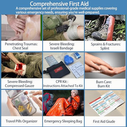Besst Survivor 401 Piece First Aid Kit with Chest Seals -Labeled, Expandable & Mountable, Emergency Medical Kit for Home, Car, Camping & Outdoor, Waterproof Trauma Kits with Labeled Compartments - size: Pro Max