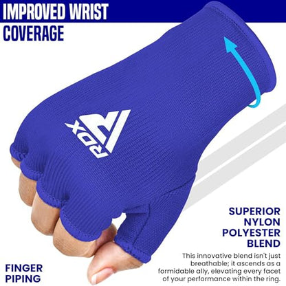 RDX Boxing Hand Wraps Inner Gloves Men Women, Half Finger Elasticated Bandages, Under Mitts Fist Protection, Muay Thai, Kickboxing, MMA, Martial Arts Speed Bag Punching Training - color: Blue White, size: Large