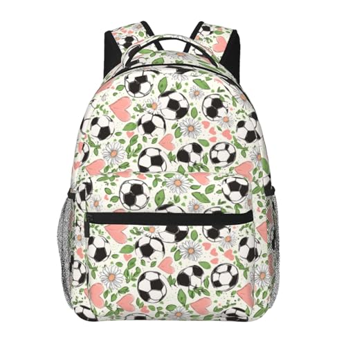 Soccer Daisy Flower Backpack with Cushioned Straps for Laptop Tablet,11.4×5.9×15.7in,Sport Ball Floral Back Pack for Travel School,Multi-Pocket Storage Bookbag,Ideal Gifts for Students Teens - color: Soccer