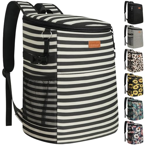 Camping Cooler Backpack 30 45 Cans, Soft Backpack Coolers Insulated Leak Proof Travel Cooler Bag Waterproof Lunch Picnic Beach Work Trip Thermal Bag Drink Beverage Beer Bag Cooler - color: Black White Stripe, size: 45 Cans