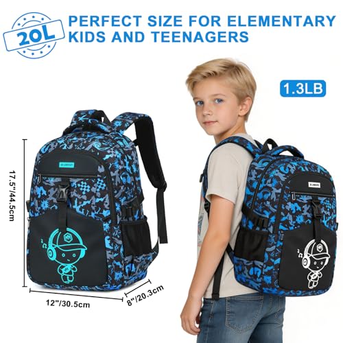 Bluboon Boys School Backpack, Lightweight Kids Bookbag for Elementary and Middle School, Water-Resistant Student Backpack Fits 15.6 Inch Laptop, Chest Strap, Multiple Pockets - color: Blue Graffiti