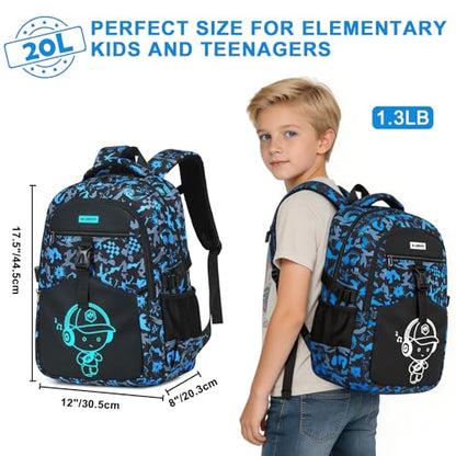 Bluboon Boys School Backpack, Lightweight Kids Bookbag for Elementary and Middle School, Water-Resistant Student Backpack Fits 15.6 Inch Laptop, Chest Strap, Multiple Pockets - color: Blue Graffiti