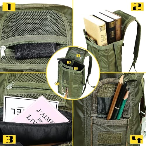 Military Tactical Backpack Parachute Buckles Hook Nylon Rucksacks Flight Backpacks Day Pack for Outdoor,Hiking,Camping (Green) - color: Green
