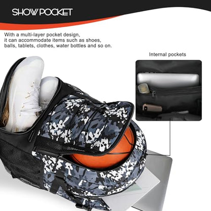 Goloni 40L Basketball Bag,Large Basketball Backpack with Ball Compartment & Shoe Compartment,Backpack for Soccer,Volleyball - color: Camo Gray
