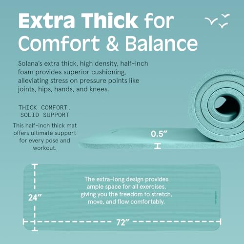 Retrospec Solana Yoga Mat Thick 1/2in Non-Slip Workout Mat with Nylon Strap - 72x24in Exercise Mat for Pilates, Stretching & Fitness - BPA Free, Easy Clean - color: Blue Ridge