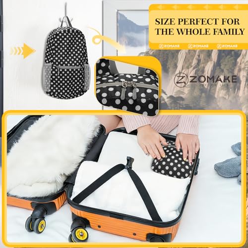 ZOMAKE Ultra Lightweight Hiking Backpack 20L, Packable Small Backpacks Water Resistant Daypack for Women Men(Black,White Polka Dot) - color: Black,white Polka Dot