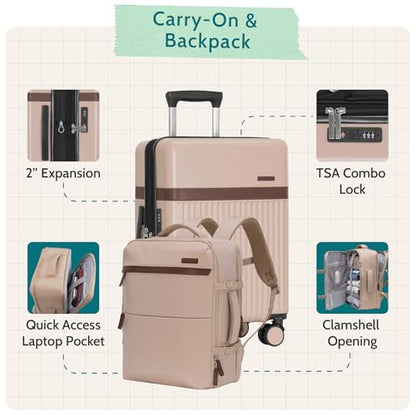 U.S. Traveler Vista Way 3-Piece Travel Set, 21-Inch Carry-on Hardside with TSA Lock, 18-Inch Travel Backpack with Laptop Sleeve, Toiletry Bag, Beige - color: Beige