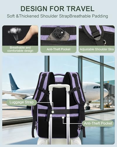 Travel Carry On 17.5" Laptop Expandable Backpack for Men Women, Personal Item Bag Waterproof Airline Approved with USB Charging Hole 3 Packing Cubes, Large Weekender Daypack Business Luggage Suitcase - color: Purple, size: Expandable