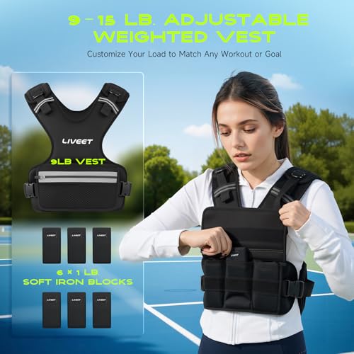 Weighted Vest, 8-14lb/9-15lb/11-20lb/20-32lb Silicone Soft Iron Adjustable Weight Vest for Women Men with 6 Removable Blocks, Shoulder & Waist Adjustable Workout Vest for Training Walking Yoga - size: 9-15lbs
