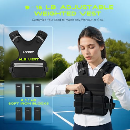 Weighted Vest, 8-14lb/9-15lb/11-20lb/20-32lb Silicone Soft Iron Adjustable Weight Vest for Women Men with 6 Removable Blocks, Shoulder & Waist Adjustable Workout Vest for Training Walking Yoga - size: 9-15lbs