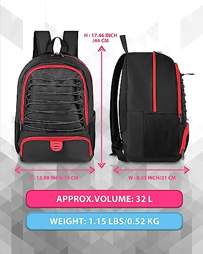 Basketball Bag Backpack for Men Women with Ball & Shoes Compartment 30L Capacity Lightweight Breathable Boys Girls Soccer Ball Bag Backpack Fit Volleyball Football Sports Travel School Gym - color: TK13Red