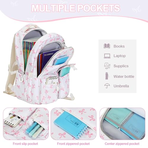 DIGOBAY 3PCS Girls Backpack for School, Kids Backpack for Girls with Lunch Bag Pencil Case, Kids Bookbag Teen Girl Backpacks for Elementary Middle High College School (Beige Bow) - color: Beige Bow