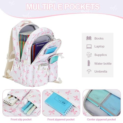 DIGOBAY 3PCS Girls Backpack for School, Kids Backpack for Girls with Lunch Bag Pencil Case, Kids Bookbag Teen Girl Backpacks for Elementary Middle High College School (Beige Bow) - color: Beige Bow