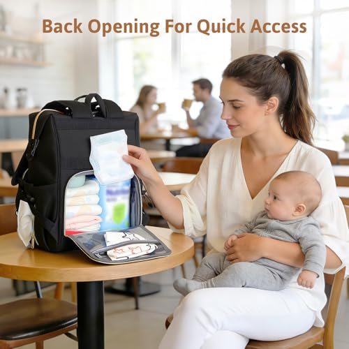 Lekesky Pañaleras para bebe, Diaper Bag Backpack for Baby, Large Capacity Diaper Bag with 16 Pockets, 1.52lb Lightweight Waterproof Diaper Backpack with Changing Pad, Stroller Bag for Mom Dad Travel - color: Black