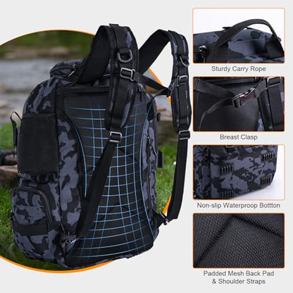 Goture 40L Fishing Tackle Backpack with Cooler and Removable Bait Binder, 900D Water-Resistant Tackle Backpack with 2 Rod Holders, Fishing Bag Storage Gear Tackle Bag with Rain Cover Camouflage - color: Camouflage, size: A - Trays not included