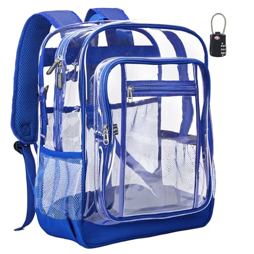 Vorspack Clear Backpack Heavy Duty - Extra Large Clear Backpacks with TSA Lock Transparent See Through Bookbag for School, Work, College, Travel - Blue - color: Blue, size: Large