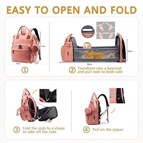 GurZinn Diaper Bag Backpack with Changing Station Portable 3 in 1 Multifunction Backpack Travel mommy bag Stroller Pink - color: Pink