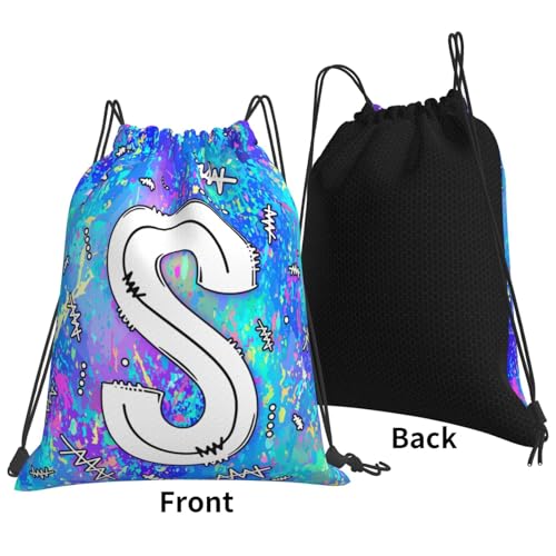 Drawstring Backpack Bag Sport Gym Sackpack Initial Blue Draw String Cinch Bags Bulk String Backpack Storage Bag for Women Men Letters S - color: Letters S