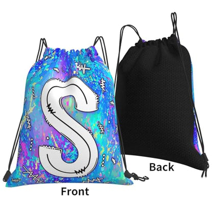 Drawstring Backpack Bag Sport Gym Sackpack Initial Blue Draw String Cinch Bags Bulk String Backpack Storage Bag for Women Men Letters S - color: Letters S
